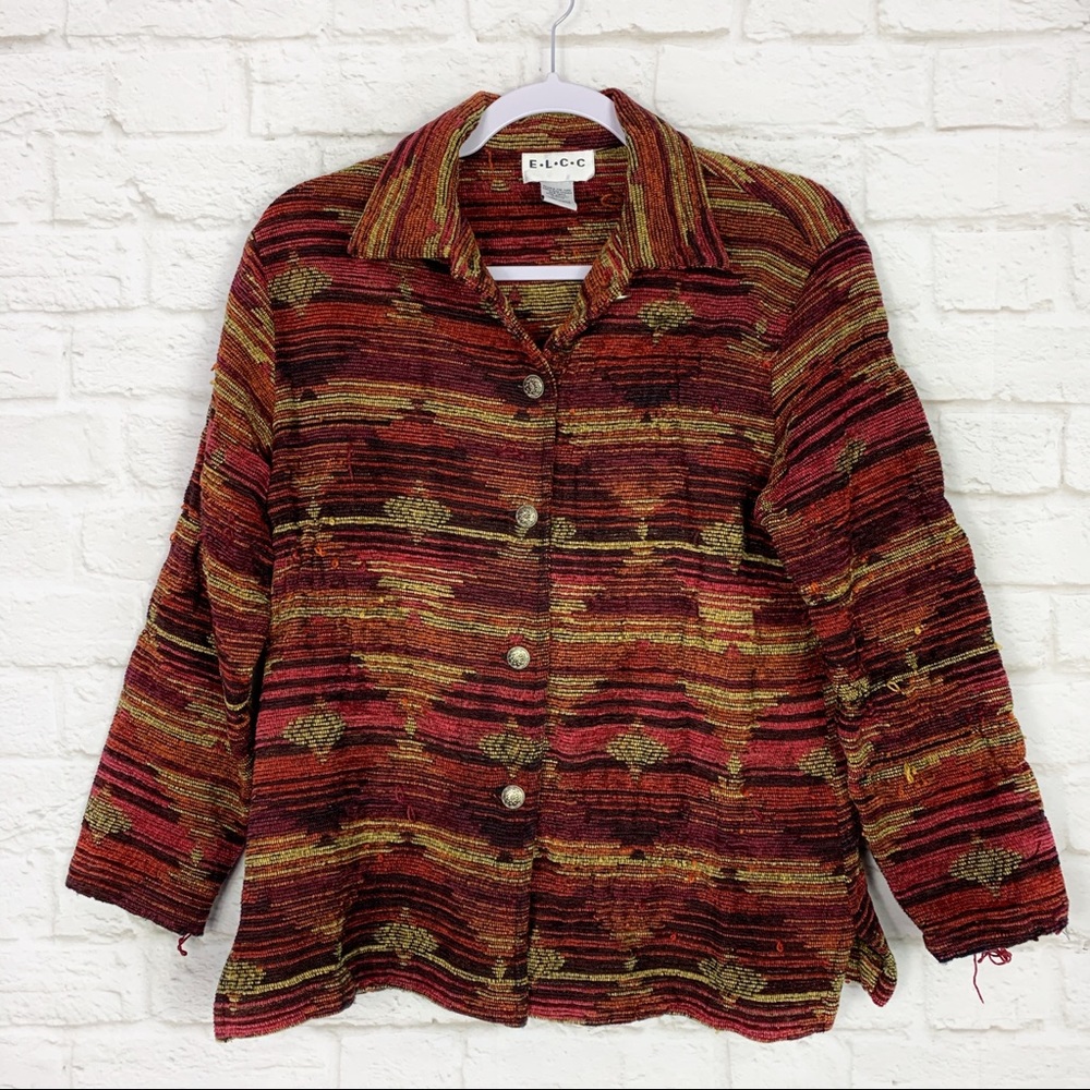 ELCC Boho Distressed Needlepoint Tapestry Jacket S